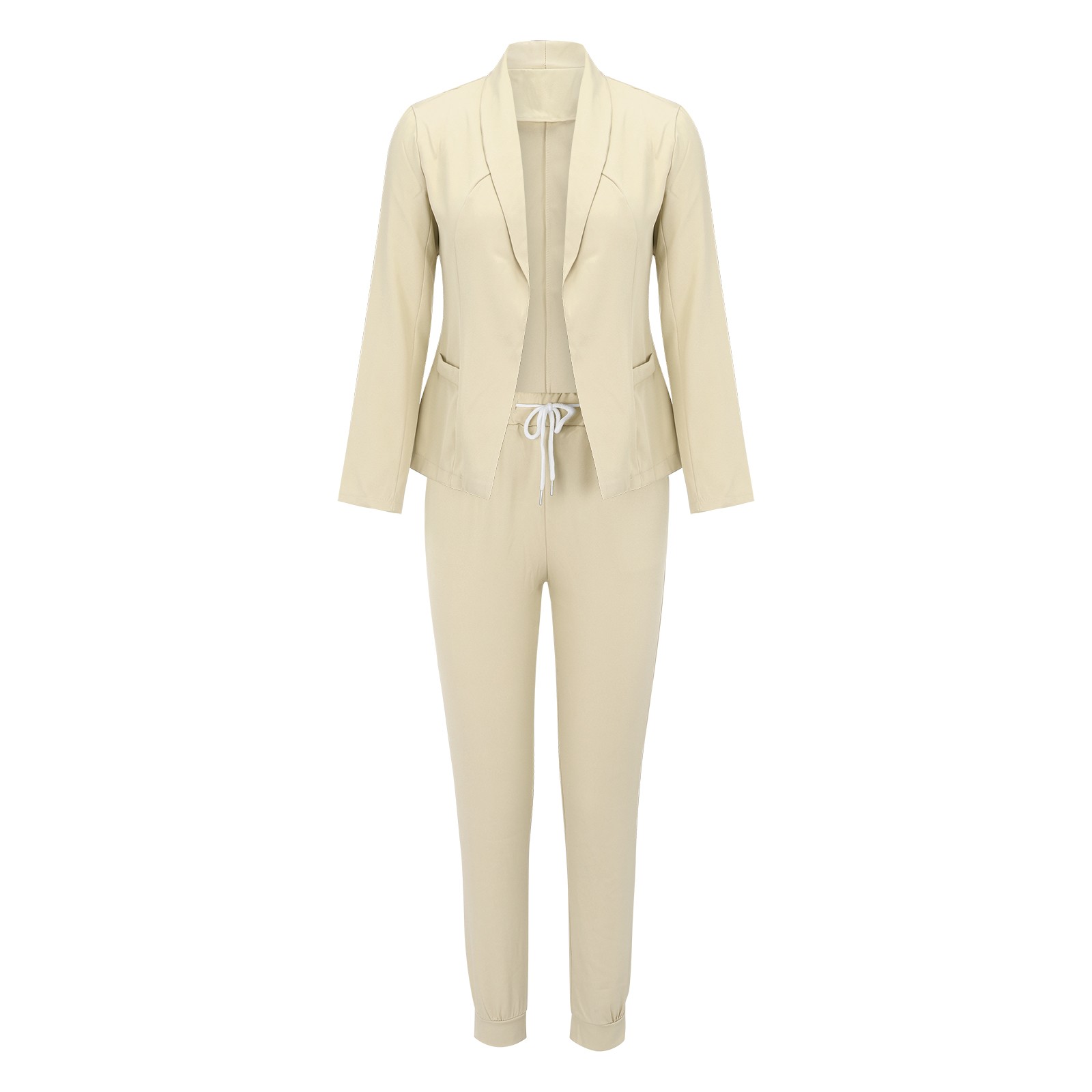 thumbnail image 4 of Conjunto de traje de dos piezas con solapas para mujer: chaqueta de manga larga y pantalones, corte ajustado, color liso, atuendo de invierno para la oficina, 4 of 7